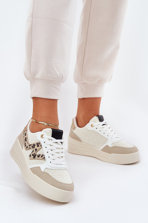 Damskie Buty Sportowe Na Platformie Panterka Beżowe Lorori