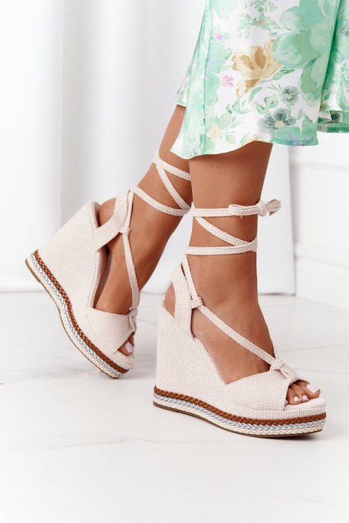 Lace-up Wedge Sandals Beige Hawaii