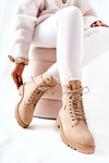 Leather Padded Worker Boots Beige Kimmie  