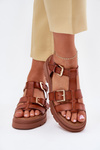 Eco Leather Sandals Women With Buckles Camel Mireza