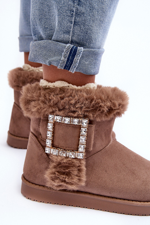 Faux Fur-Lined Clasp Snow Boots Dark Beige Dulca