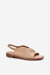 Women's sandals with gold decoration eco suede S.Barski KV27-059 Beige