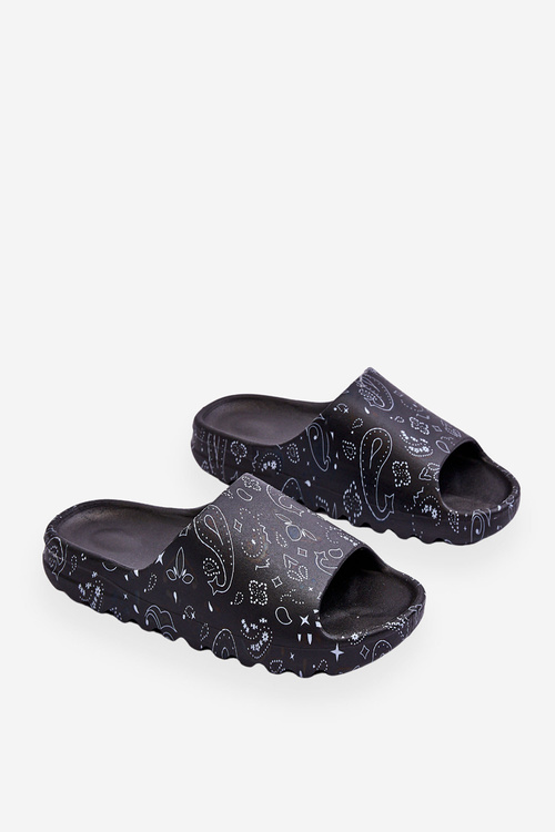 Fashionable women's slippers on a massive platform Black Lorette