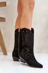 Suede Boots With Cutout Shaft Black Zazoo 3609