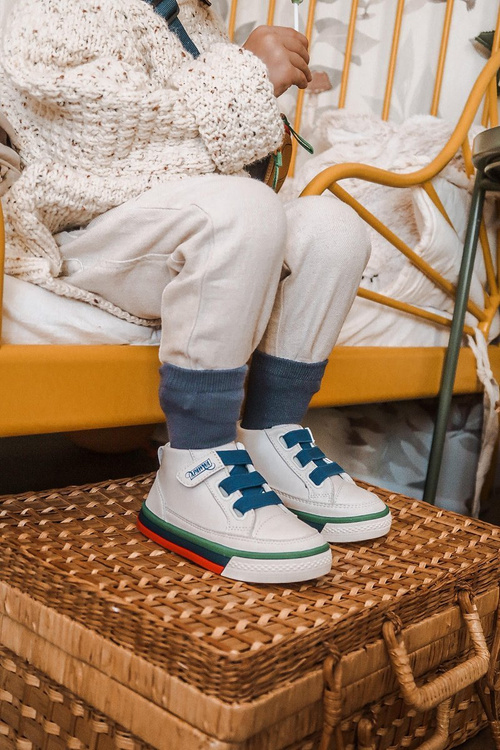 Children's High Sneakers With Welt White Navy Blue Baxter