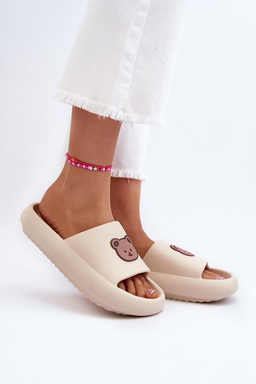Light Women's Foam Slippers With Teddy Bear Beige Lia
