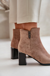 Warm Eco Suede Women's Ankle Boots With Heel Zip Fastening Brown Erillia