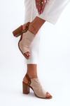 Women's High-Heeled Sandals with Cut-Out Design in Beige Rosca