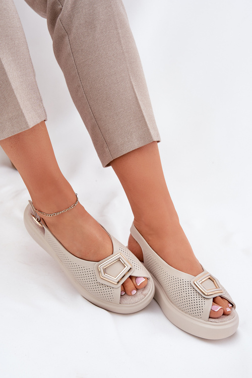 Sandały Skóra Naturalna Ozdoba Beżowe S.Barski LR51-786