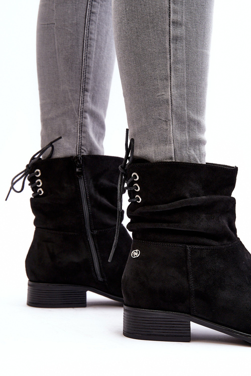 Women's Suede Boots on a Flat Heel Black Keresa