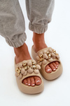 Women's Foam Slides With Decorations On Thick Sole Dark Beige Bremavia