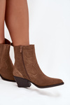 Suede Cowboy Ankle Boots Women's Heeled Insulated Camel Dylira