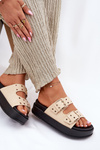 Ladies Sandals With Buckles On Platform Beige Nilatha