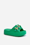 Women's Foam Slides With Decorations On Thick Sole Green Bremavia