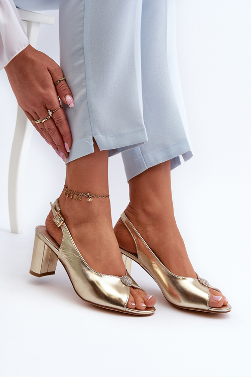 Sandały Eleganckie Damskie Obcas Słupek Złote Trasea 24SD98-6985