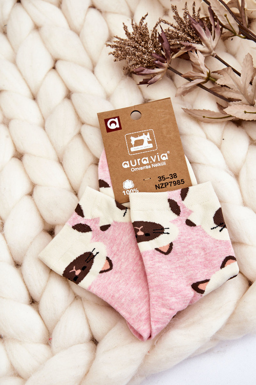 Women's Funny Socks Animal Pattern Cats Pink