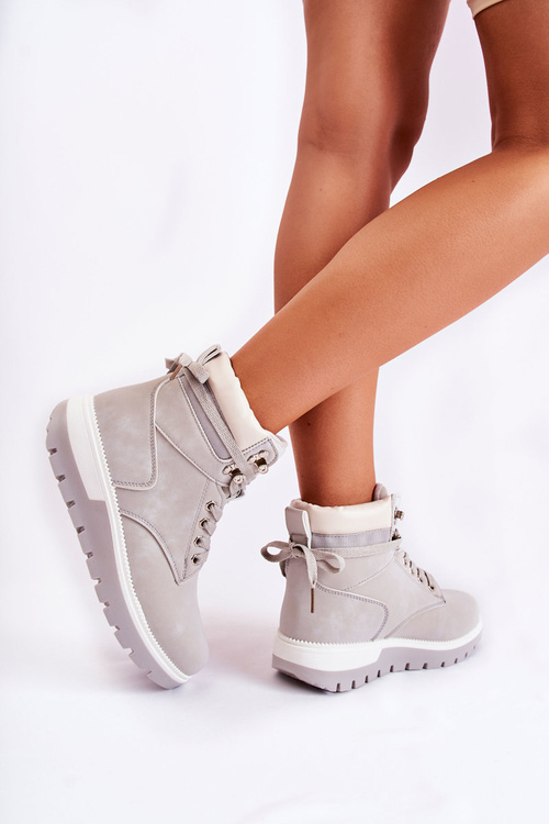 Leather Booties On The Platform Grey Ressa
