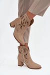 Suede openwork women's ankle boots on heel Zazoo 3647 beige