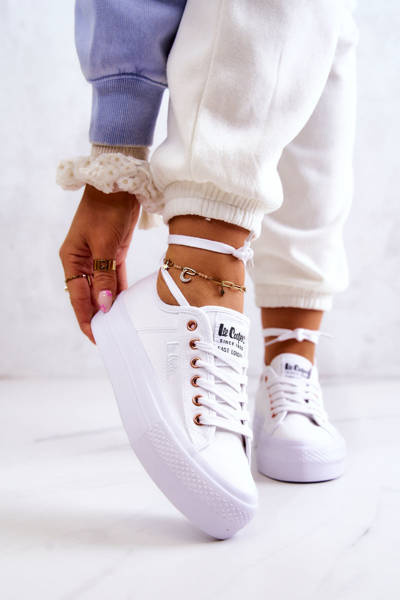 Tenisówki Damskie Platforma Białe Lee Cooper LCW-22-31-0890L