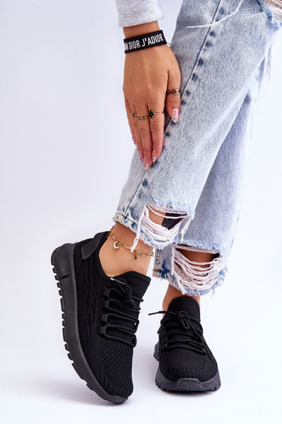Buty Sportowe Sneakersy Damskie Wsuwane Czarne Rosett