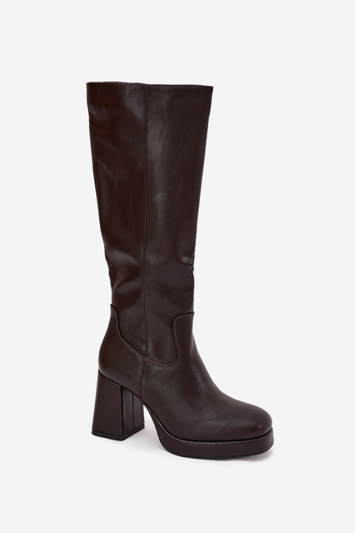Women's Knee-High Boots With Zipper Heel Chocolate Selvia