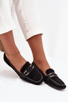 Damskie Mokasyny Loafersy Wzorzyste Ozdobny Element Czarne Evelora