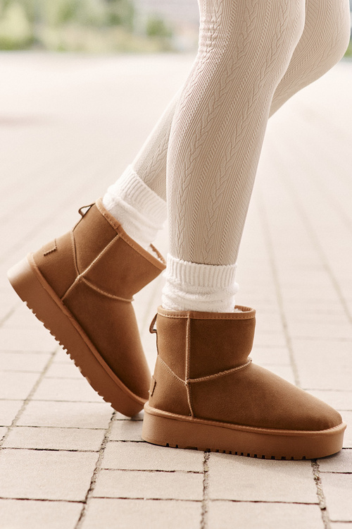 Women's Suede Snow Boots On Platform Above Ankle Camel Rianaella