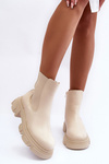 Leather Ankle Boots With Flat Heel and Platform Light Beige Solita
