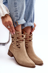 Women's Leather Lace-Up Boots Beige Lewski 3329