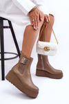 Women's Leather Boots On Massive Platform Dark Beige Savira