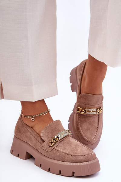 Classic Suede Loafers On Massive Platform Brown Catch Me!