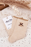 Cotton Socks Striped With Bear Beige