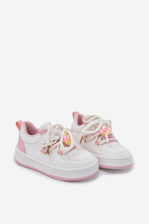 Children's Velcro Sneakers With Lollipop Pendant White-Pink Odalira