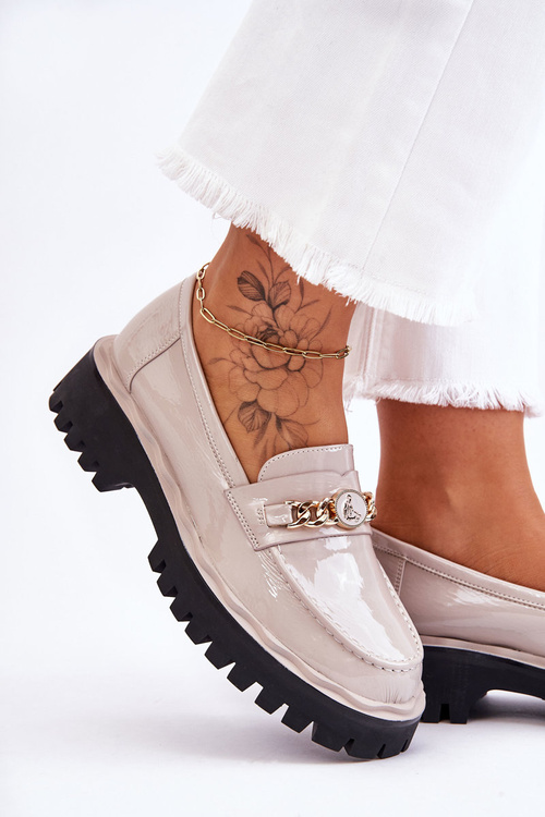 Mokasyny Lakier Skóra Platforma Jasnoszare Ronin