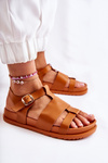 Leather Sandals On Platform Camel Tessy
