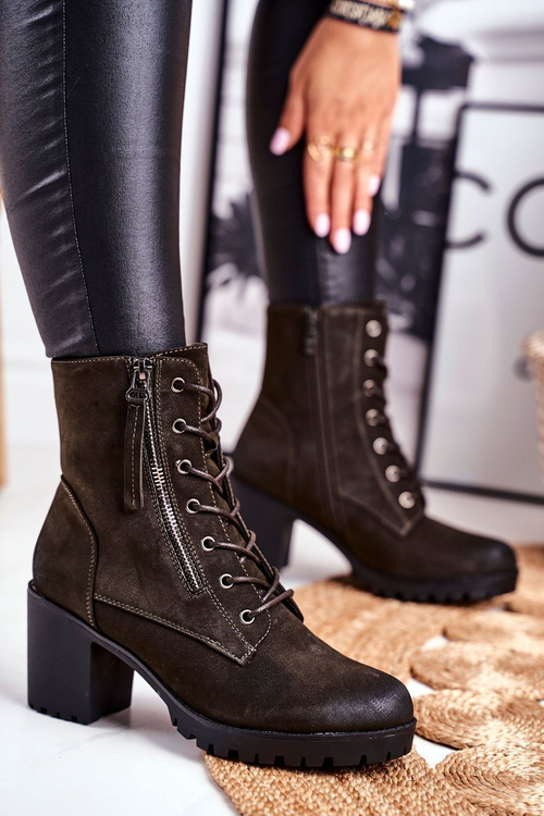 Women's Boots On High Heels Khaki Vimen