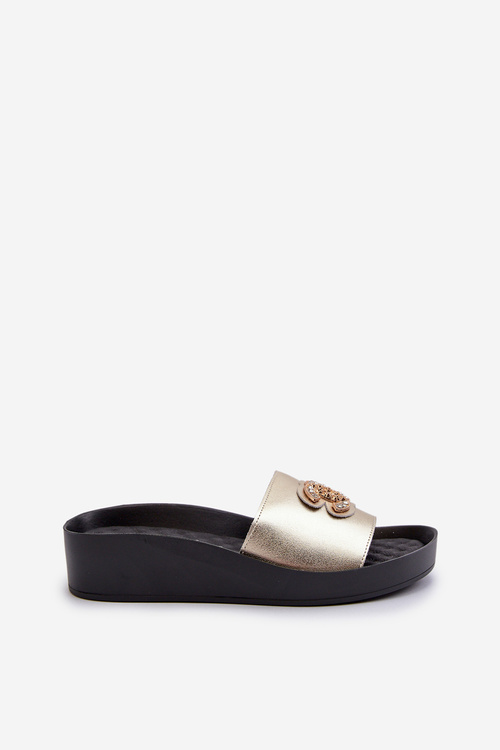 Women's Black Leather Slides with Decoration S.Barski KV27-019