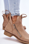Women's Flat Heel Leather Boots Beige Artemis