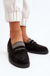 Women's Embellished Black Loafers Dananei