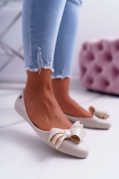 Lu Boo Beige Rubber Meliskirts Ballerinas Big Bow