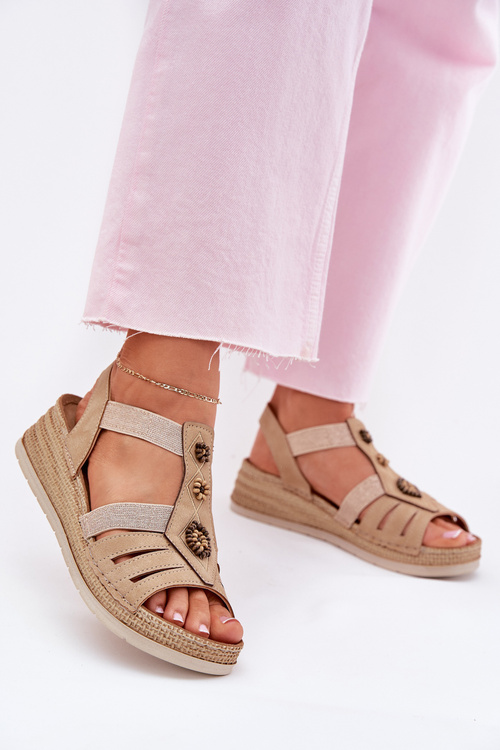 Women's Wedge Sandals With Decorations Beige Inblu RV000015