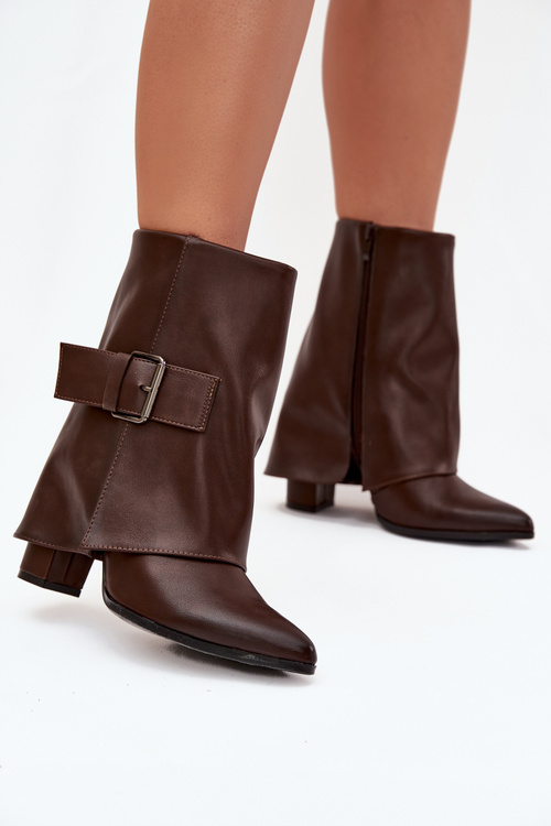 Insulated ankle boots on a heel with a turned-down shaft and buckle brown Ylenara