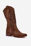 Zazoo 3403 Openwork Women's Boots with Low Heel Brown