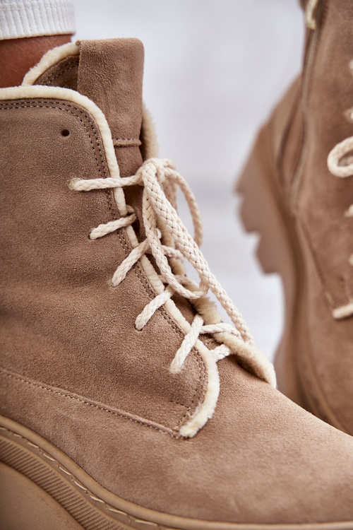 Suede Warm Lace Up Boots Beige Elisabeth