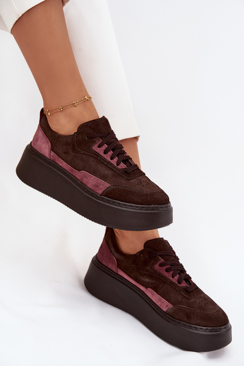 Damskie Sneakersy Platforma Naturalny Zamsz Czekoladowe Zazoo N1265S3