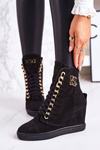 Damskie Zamszowe Sneakersy BOOCI 2222/066/z Złoty Łańcuch Czarne