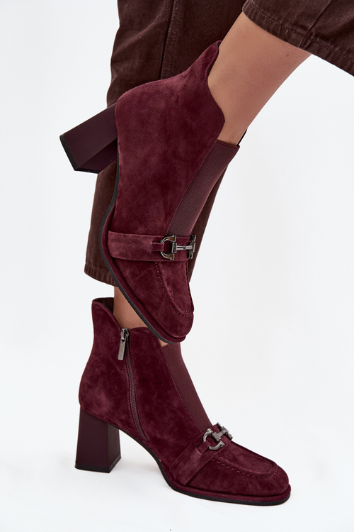 Women's Boots Made of Natural Suede on Heel Artiker 57C0222 Bordeaux