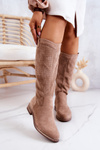 Women's Suede Openwork Boots Beige Thessie