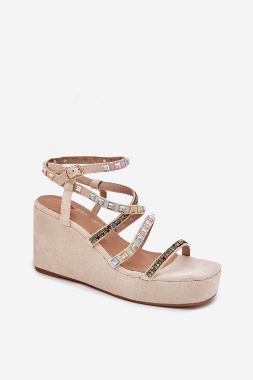 Women's Wedge Sandals With Decoration On Straps Beige Lunara