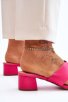 Classic Low Heel Leather Sandals Fuchsia Miley